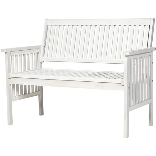 "2-Sitzer Sitzbank Gartenbank Holzbank Bank mit Armlehne Landhausstil Akazienholz Weiß 117 x 63 x 90 cm image"
