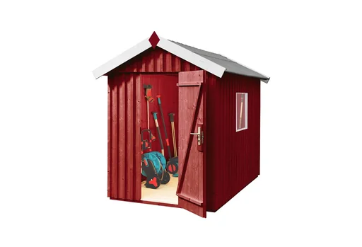 "Schwedenhaus Gr. 1, L x B x H 200 x 208 x 220 cm, sägerauh, schwedenrot, mit Einzeltür und Fenster image"