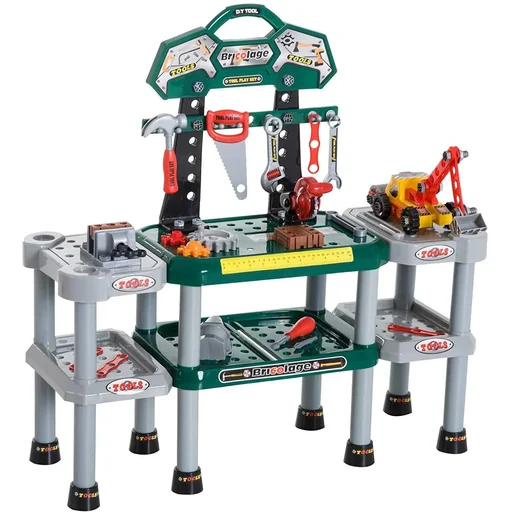 "Kinder Arbeitstisch Werkbanktisch mit 121 Zubehör Rollenspiel Grün image"