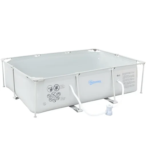 "Rahmenpool mit Schlauch Draht Swimmingpool Schwimmbad Ablassventil für sauberen Wasser 1000D PVC Stahl Grau 292 x 190 x image"