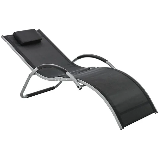 "Gartenliegen mit Kissen Sonnenliege Relaxliege ergonomisch Aluminium Texteline Schwarz 160 x 60 x 65 cm image"