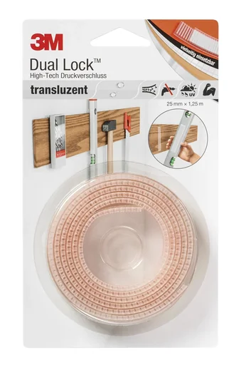 "High-Tech Druckverschluss (Klettband-Pilzköpfe) Kurzrolle, transluzent, 25 mm breit, 1,25 m lang image"