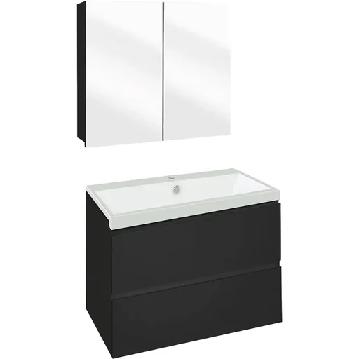 "Concept Badezimmermöbel met Spiegelschrank 60cm - schwartz/Weiss image"