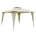 Pavillon Partyzelt mit Doppeldach 3,5x3,5x2,7m Festzelt Gartenlaube Metall Polyester Beige