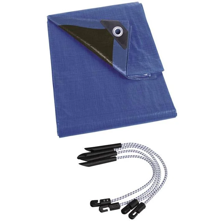 Plane - Blau/Schwarz - 3 x 4 m inkl. Spanner für Plane (4 Stk.)