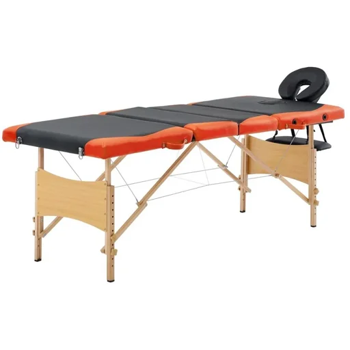 "Massagetisch klappbar 4 Zonen Holz schwarz und orange image"