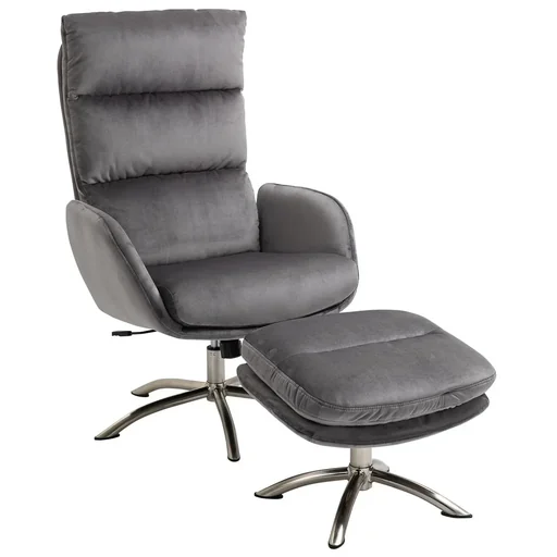 "Relaxsessel mit Hocker Fernsehsessel mit Wippenfuntion Stahl Samt Grau+Silber 68 x 74 x 107 cm image"