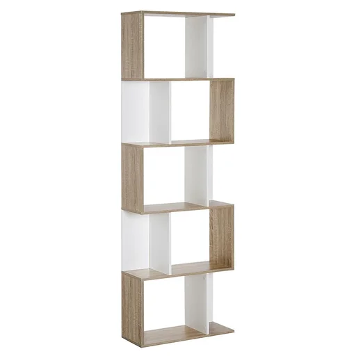 "Bücherregal S-förmig Ausstellungsregal Standregal 5-stöckiger moderner Raumteiler Spanplatte Weiß 60 x 24 x 184,5 cm image"