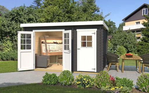 "Gartenhaus 254 Gr.2, 394 x 296 x 222 cm graphitgrau,28 mm, Doppeltür, mit 2. Raum Einzeltür image"