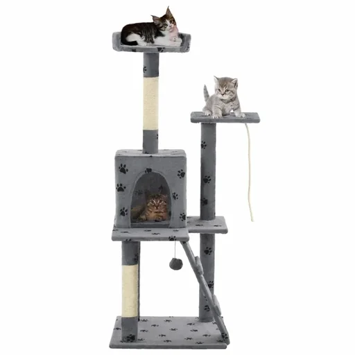 "Katzenkratzbaum mit Sisalpfosten 120 cm Pfotenauflage grau image"