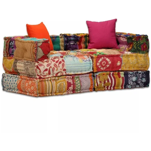 "Fußhocker Zweisitzer modulares Stoff-Patchwork image"