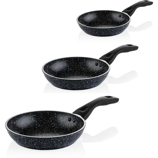 "Schwarzes Marmorpfannen-Set - Bratpfanne 20 cm + Bratpfanne 24 cm + Bratpfanne 26 cm - Schwarz image"