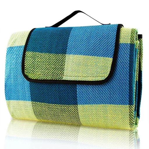 "Picknickdecke mit praktischem Tragegriff 2x2m hellblau gelb image"