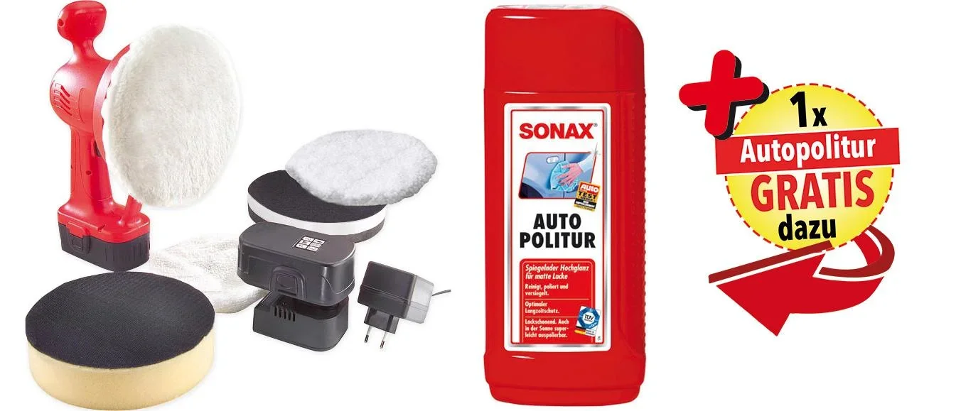 Akku Poliermaschine 18 Volt/ 12-teiliges Lackpflege Set