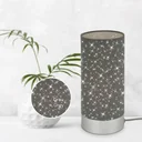 STEA Tischleuchte, matt- chrom,  Stoff grau mit Sternendekor, Kabelschalter, E14 Fassung