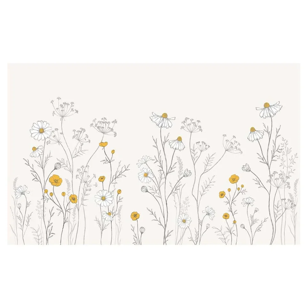 "Lilipinso Vlies Wandbild Riesen Wildblumen mit Kamille grau senfgelb image"