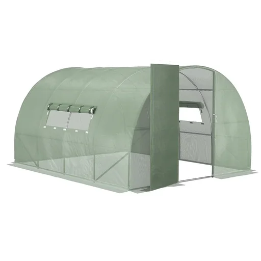 "Foliengewächshaus 4 x 3 x 2 m Tunnel Gewächshaus Treibhaus Pflanzenhaus Folienzelt 2 Fenster Gitterfolie Grün image"