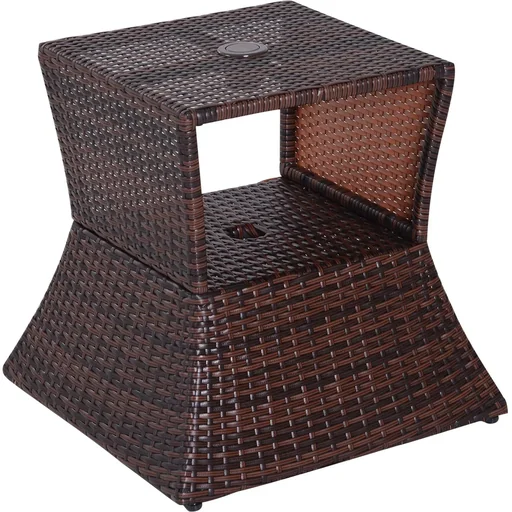 "Gartentisch Beistelltisch Sonnenschirmständer Gartenmöbel Terrasse Polyrattan Braun 54 x 54 x 55 cm image"