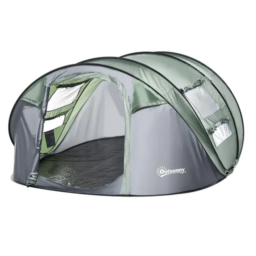 "Zelt für 4-5 Personen Campingzelt mit Heringen Kuppelzelt Polyester B3 Gitter Glasfaser Dunkelgrün+Grau 263,5 x 220 x 12 image"