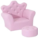 Kindersessel Kindersofa Softsofa mit Kristallknöpfen mit Hocker Rosa