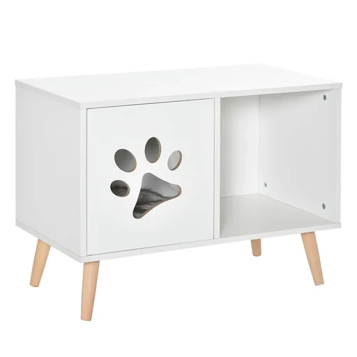 "2-in-1 Katzenhaus Katzentoilette Katzenhöhle Katzenwohnung mit magnetischer Türen Kissen Spanplatte Kiefernholz Nylon image"