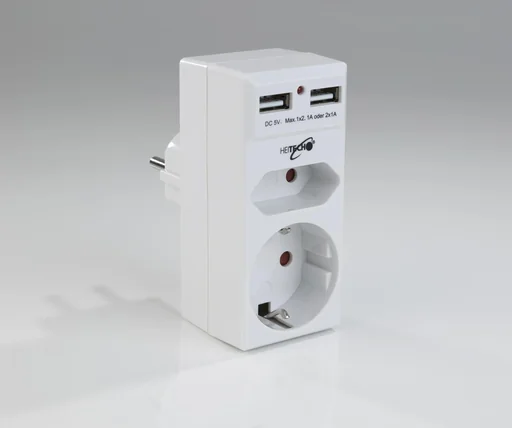 "2-fach Steckdosenadapter mit 2 USB Ladeanschlüssen image"