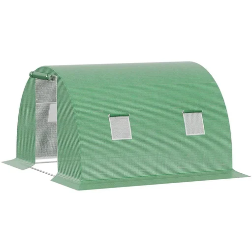 "Foliengewächshaus begehbares Polytunnel 3 x 3 m Gewächshaus mit 4 Fenster Treibhaus Frostschutz Stahlrohr Dunkelgrün image"