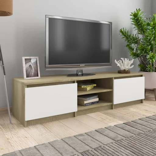 "TV-Schrank 140x40x35,5 cm weiß und Sonoma-Eiche image"