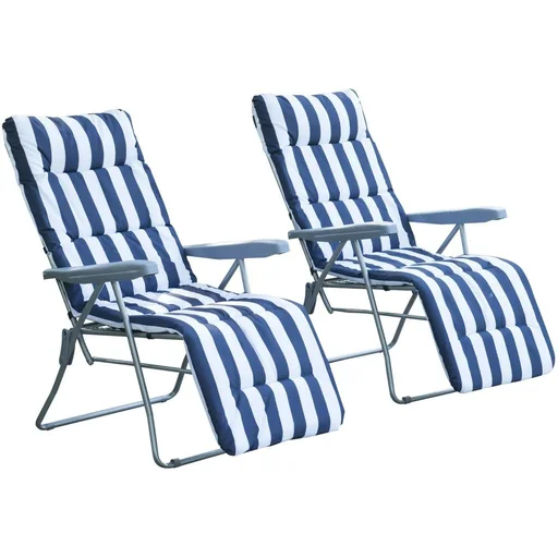 "2 x Klappstühle Sonnenliege Armlehne klappbar Blau/Weiß image"