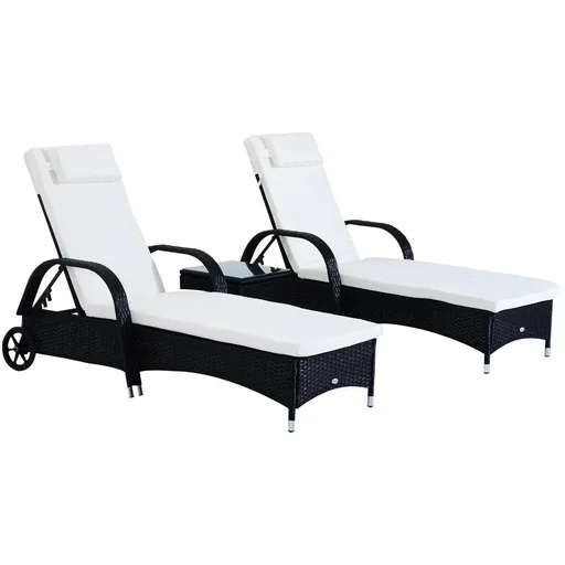 "Sonnenliege Tisch 3er Set Gartenmöbel Polyrattan Schwarz image"