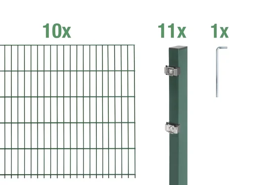 "Doppelstabmattenzaun Komplettset, grün, Höhe 140 cm, Länge 20 m image"