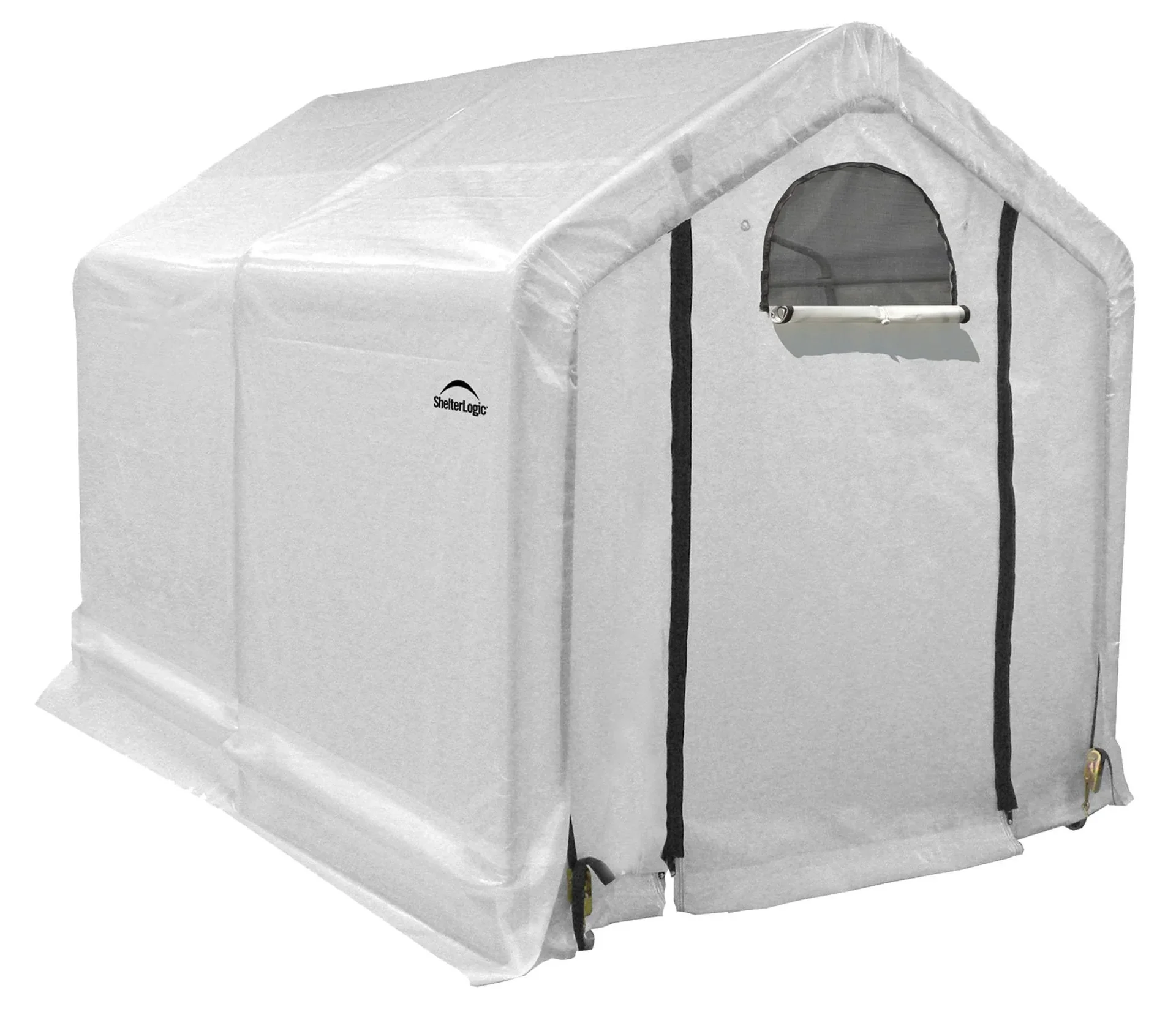 "ShelterLogic Gewächshaus 4,32 m² inkl. Regal, Weiß, 185×244 cm – mit Pflanzregal & Aufrolltür, wetterfest image"