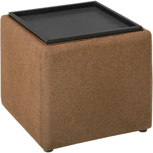"Sitzhocker mit Stauraum, Fußhocker, Polsterhocker, Aufbewahrungsbox, Deckel Abnehmbar, Leinen, Braun, 42 x 42 x 41 cm image"