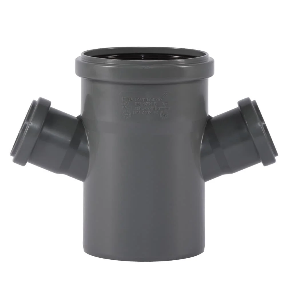 "HT Rohr 110, Doppelabzweig, Abwasserrohr DN 50, 67 Grad image"