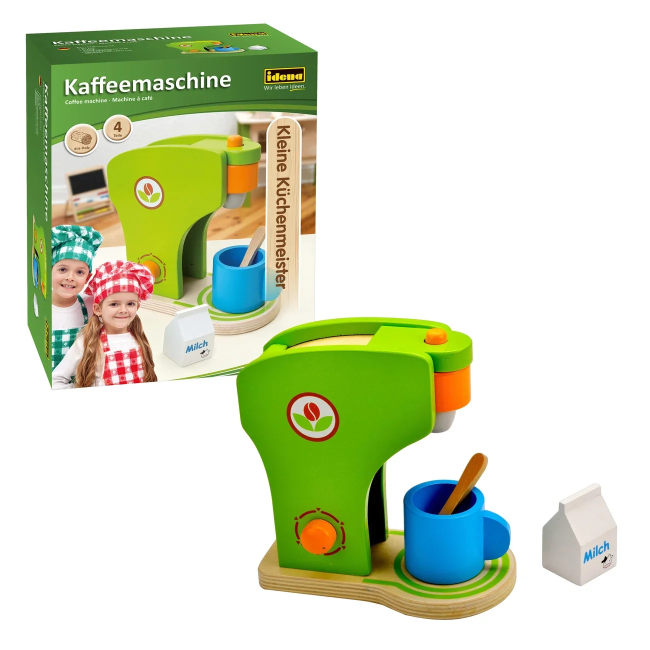 Idena, Kleine Küchenmeister Kaffeemaschine aus Holz - 4 teilig