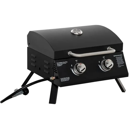 "Mobiler Gasgrill - 2 Brenner - Schwarz - 55 x 46,5 x 41 cm image"