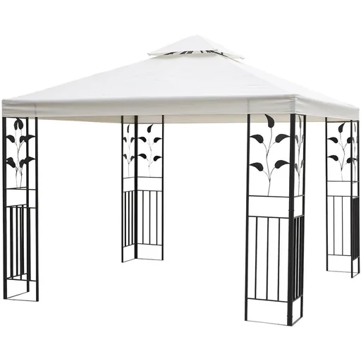 "Gartenpavillon mit Blatt-Design Pavillon 2,95 x 2,95 m stahlrahmen Doppeldach atmungsaktiv Partyzelt Festzelt Polyester image"