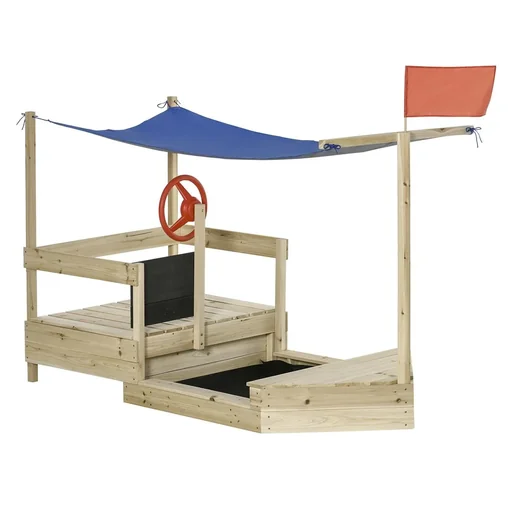 "Sandkasten mit Abdeckung Schiff Design Matschekiste aus Holz Spielhaus für Kinder 3-8 Jahre Natur 180 x 91,5 x 144 cm image"