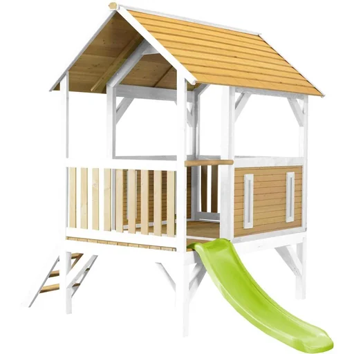 "Akela Spielhaus Braun/Weiß - Lindgrüne Rutsche image"