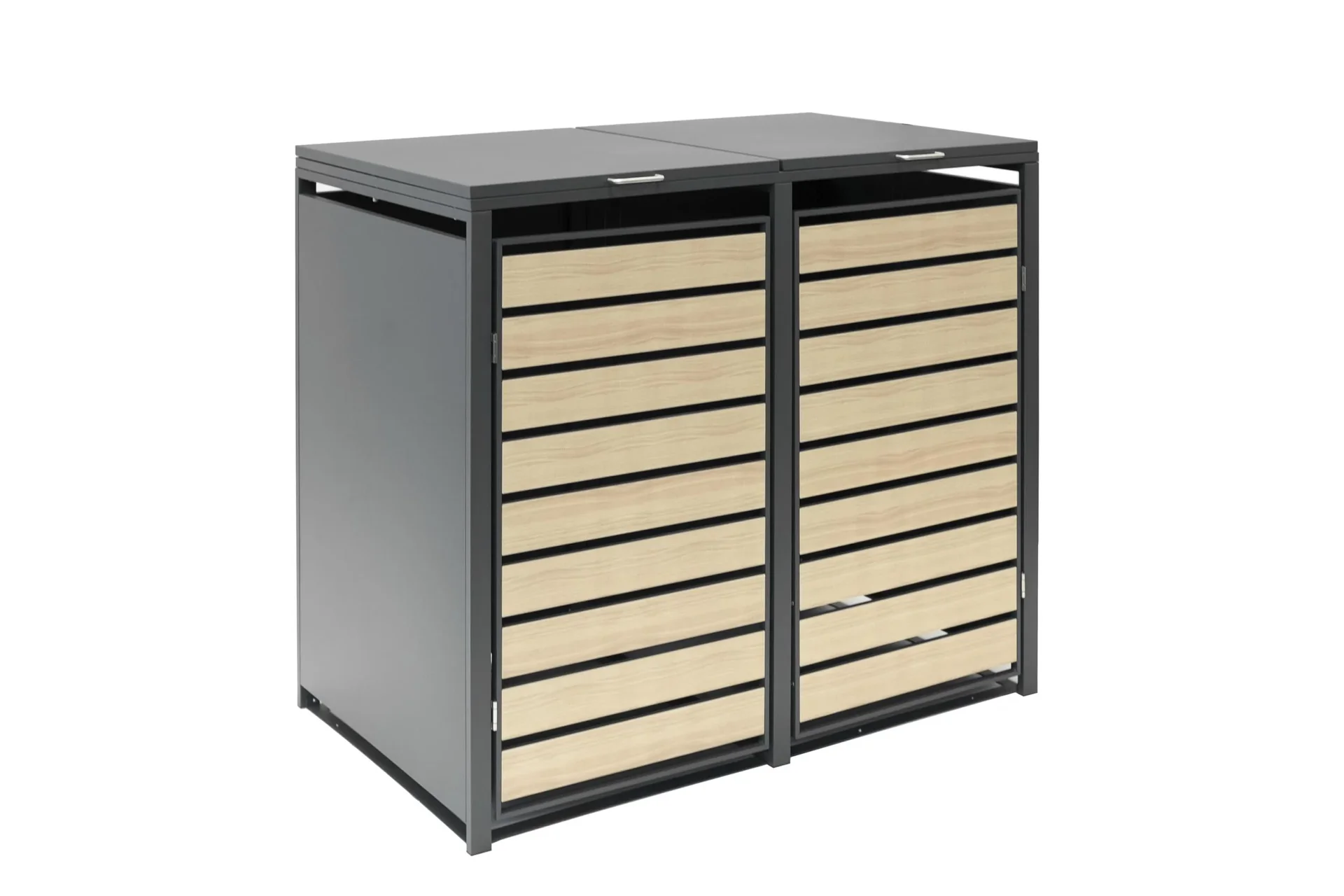 "Westmann Mülltonnenbox Lacina für 2x 240 L, 132×80×116 cm, Holzoptik – pulverbeschichteter Stahl image"