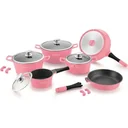 Töpfe und Pfannen mit Marmorbeschichtung - 14 Stück - rosa
