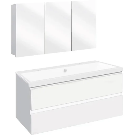 "Concept Badezimmermöbel met Spiegelschrank 100cm - Weiss/Weiss image"