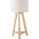 Tischlampe aus Holz Nachttischlampe 58 cm Tischleuchte E27-Fassung 40 W Leinen-Schirme Holzfuß Weiß+Natur