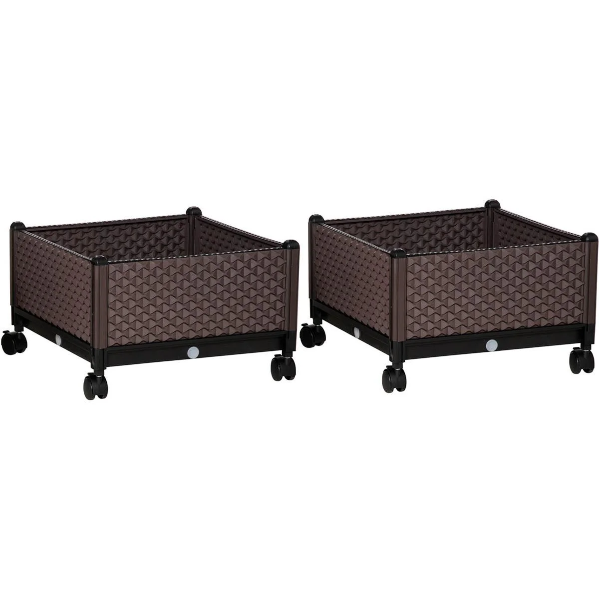 Hochbeet 2-teiliger DIY Pflanzkasten mit Rollen Abflusslöchern Pflanzkasten Blumenkasten Frühbeet Kunststoff Braun