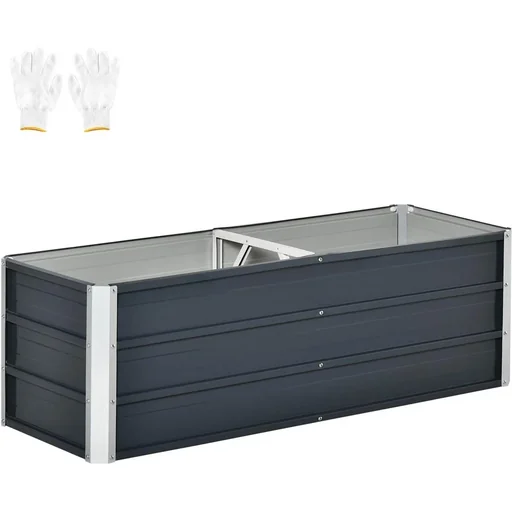 "Hochbeet aus Stahl Gartenbeet Pflanzkasten Blumenkasten Blumenkübel mit Handschuhe Dunkelgrau 125 x 47 x 40 cm image"