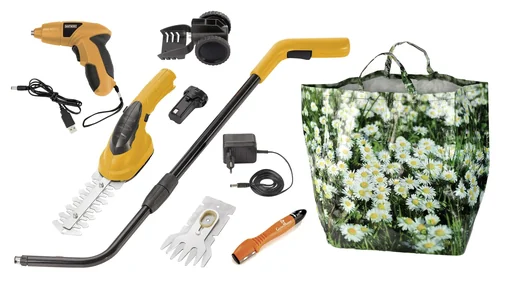 "Li-Ion Akku Gras-& Strauchscheren Set mit Gartensack, Multischärfer und 3,6V Akku Schraubendreher image"