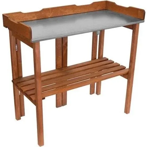 "Garten Pflanzgefäß mit Zinkplatte und Holzregal XL - Blumentisch - klappbar - 94 x 40 x 86 cm image"