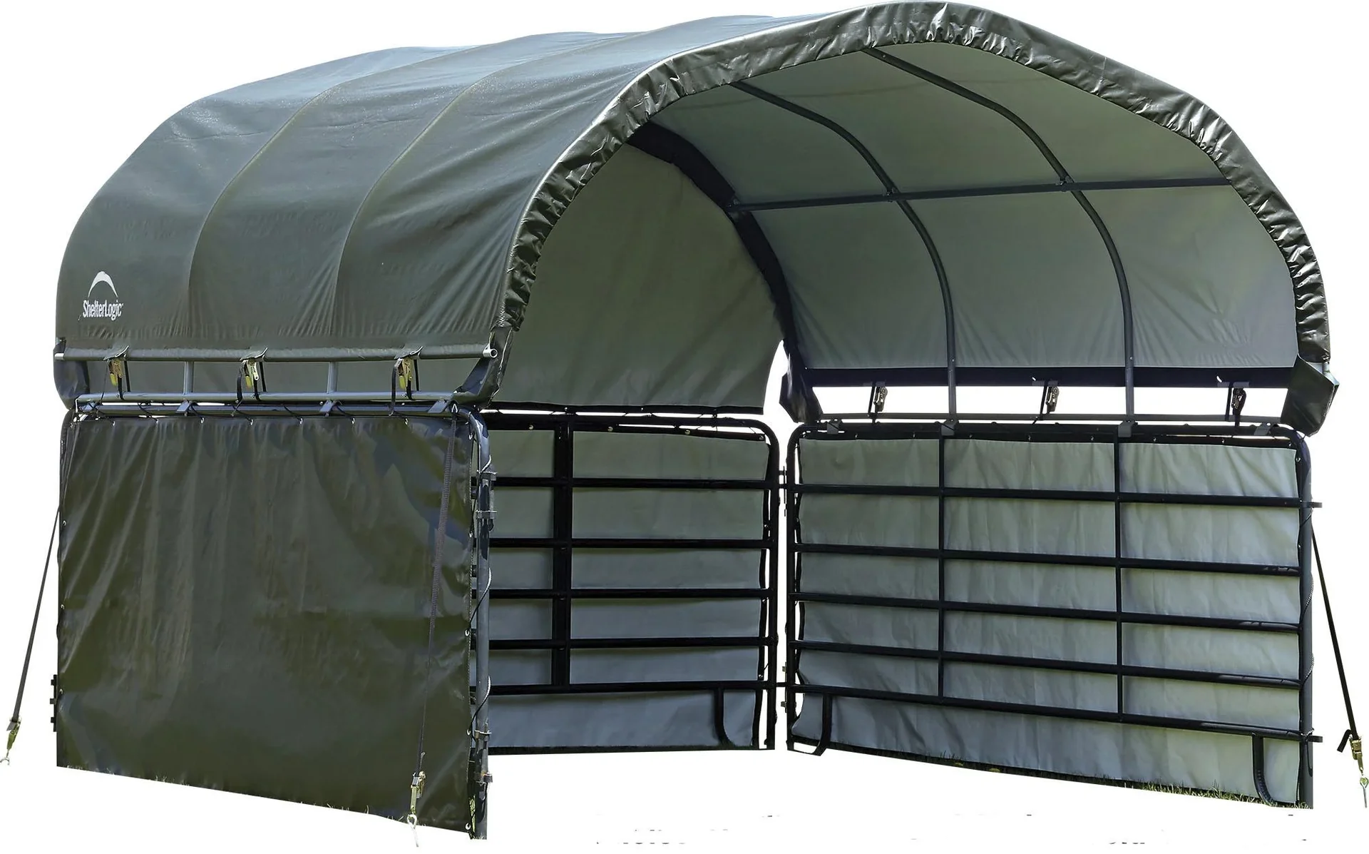 "ShelterLogic Weidezelt-Seitenverkleidung 3,7 × 1,5 m Grün – 3 Seitenteile & Rückwand ohne Stahlgestell image"