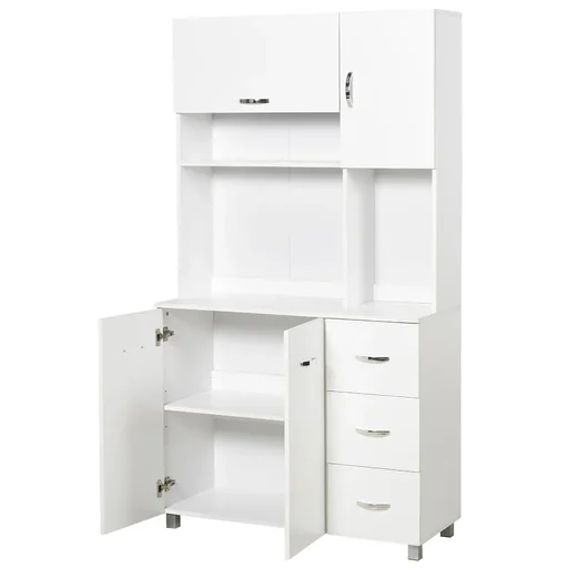 "Küchenschrank Aufbewahrungsschrank Sideboard mit 3 Schubladen Hochschrank mit verstellbaren Ablagen Kommode Weiß 100x 39 image"