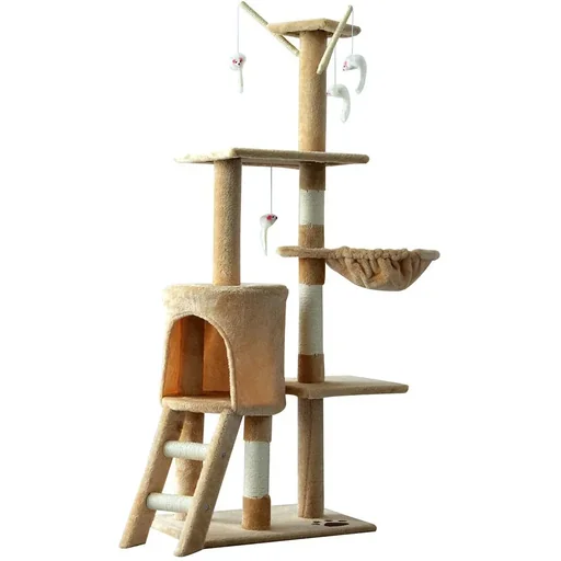 "Katzenkratzbaum mit 4 Spielmäusen beige/weiß image"